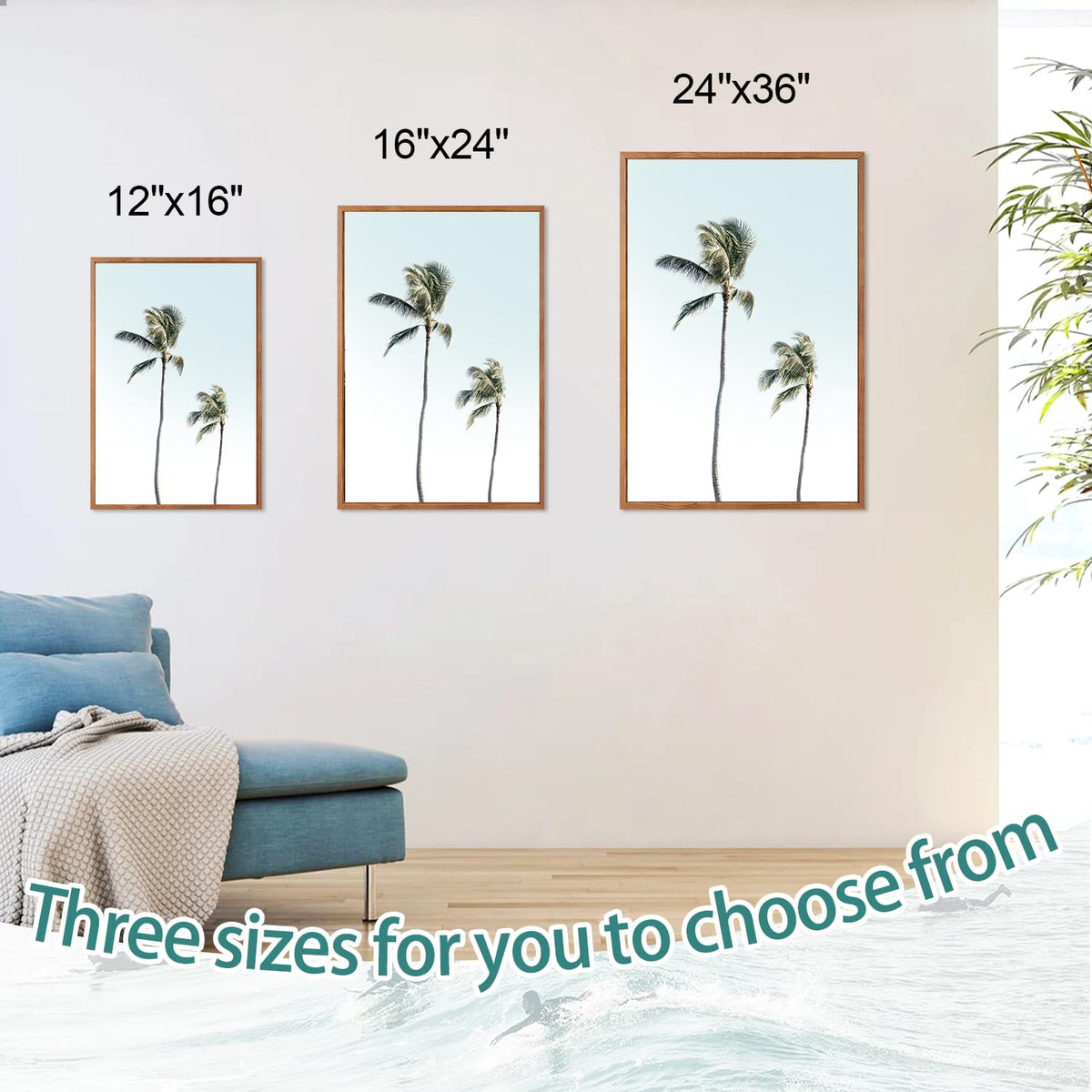 Coastal Palm Tree Framed Wall Art (Ocean / 24"L x 36"W)