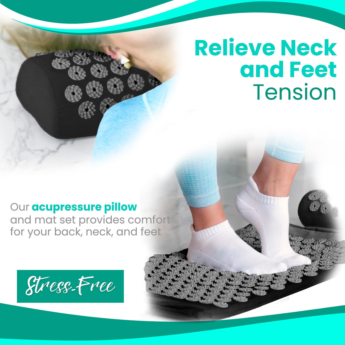 Sivan Acupressure Mat & Pillow Set for Back & Neck (Black/Black / XL)