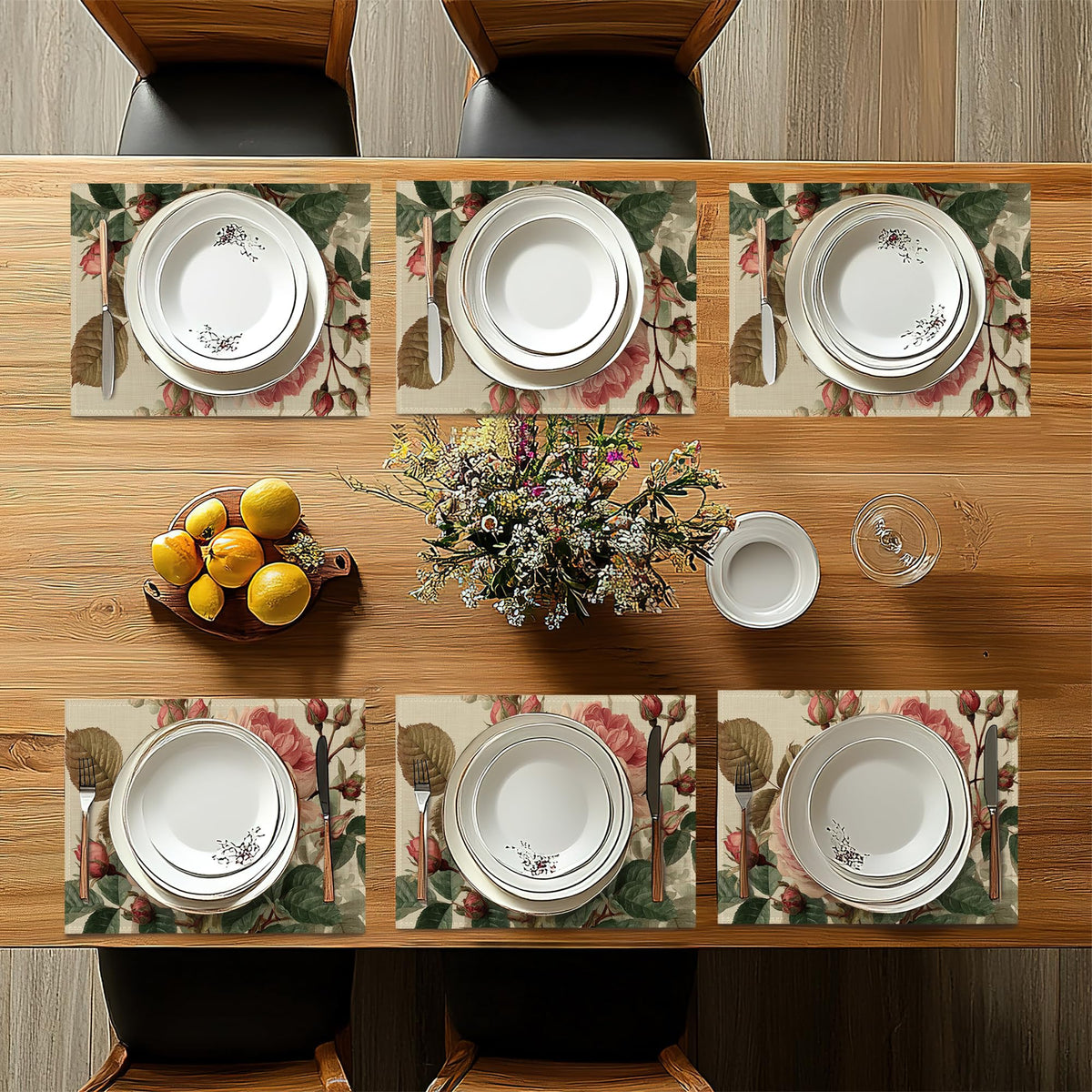 Vintage Peony Flower Placemats Set of 6 (Vintage Peony Flower)
