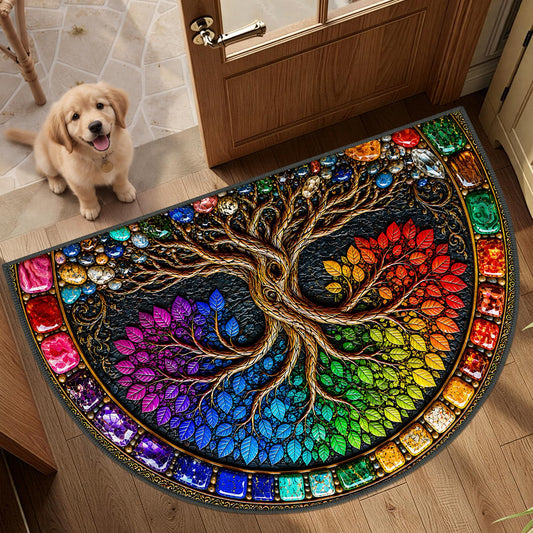 Rainbow Tree of Life Semicircle Rug 24"x36" (74 / 2' x 3' (Semicircular))