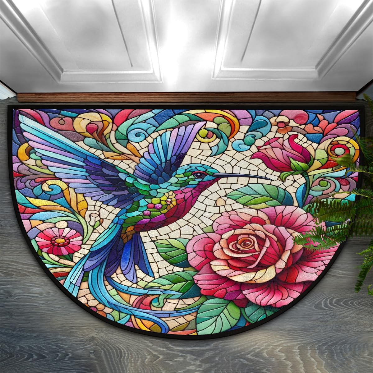 Half Round Doormat Hummingbird Non Slip Semi Circle Area Rug Runner Mat (B 07)