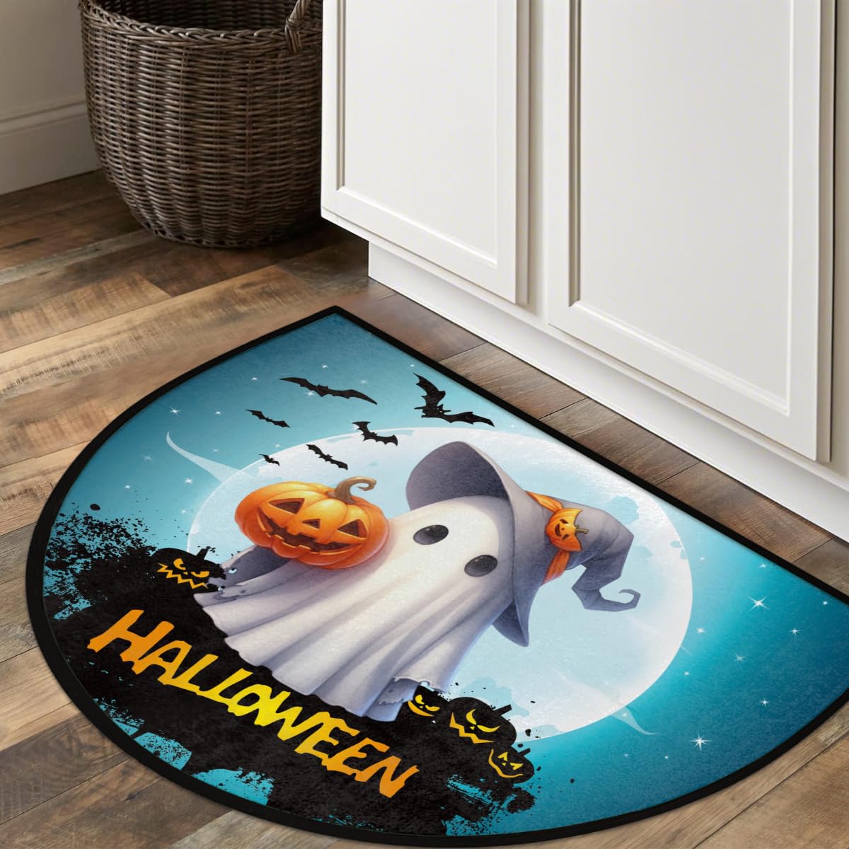 Half Round Door Mat Ghosts Halloween Pumpkin Bat Non (F 08)