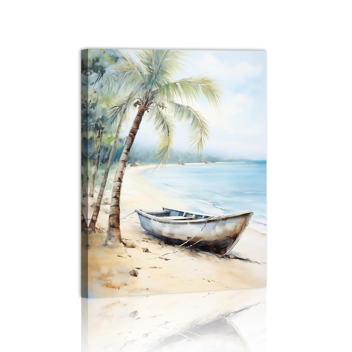 Boat and Palm Trees by the Sea Canvas Wall Art Decor Print Nursery Pictures Home Decor for Living Room Bedroom Wood Framed 12x16 Inches (16"L x 12"W / Boat)