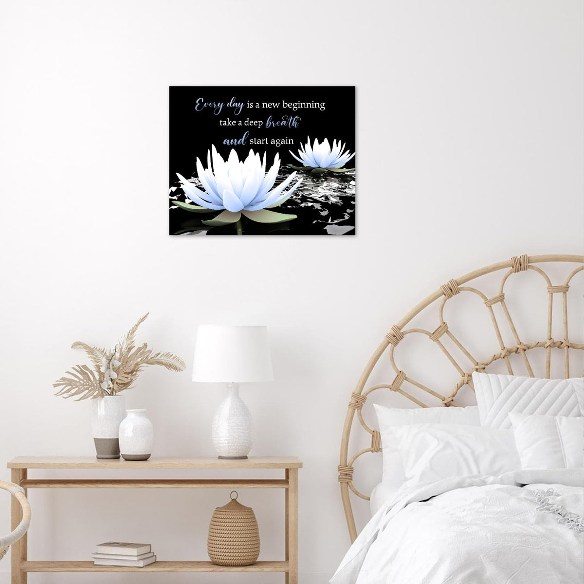 Black and Blue Floral Wall Art Inspirational Quotes with Water Lily Canvas Wall Art for Living Room Zen Modern Black Wall Decor for Bedroom Bathroom Home Office Ready to Hang 8L x 10W Inch (Blue / 8"L x 10"W)