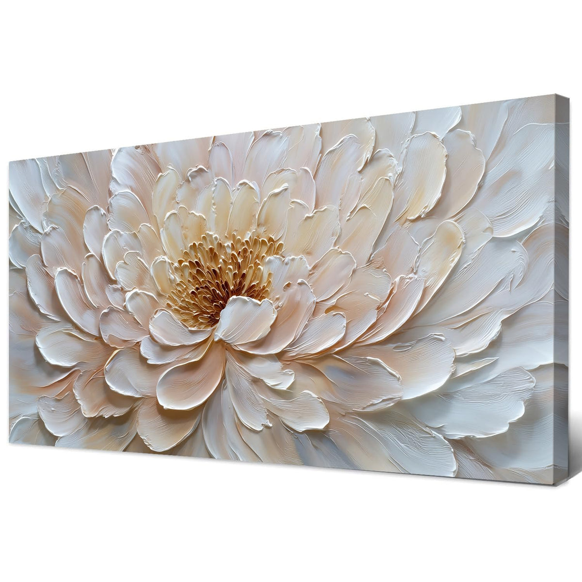 White Lotus Flower Canvas Wall Art Spa Zen Picture Home Decor Modern Textured Lotus Floral Wall Decor for Living Room Decoration Minimalist Blossom Flower Painting Artwork for Bedroom Office 20x40” (40"L x 20"W / White Lotus)