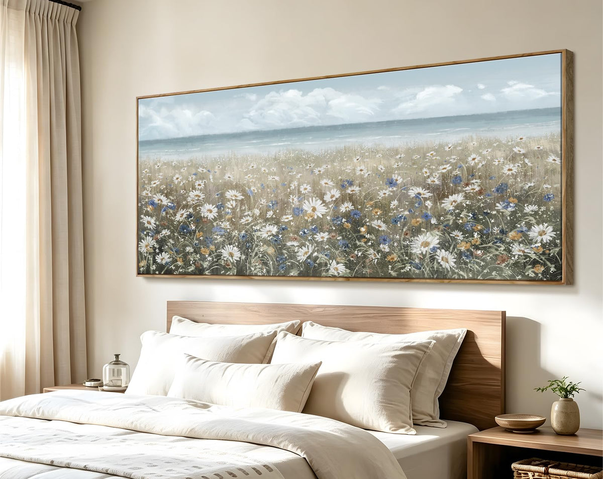 Oversized Framed Canvas Wall Art 6x2.6 ft (Coastal Flower Sea Art / 71"L x 31"W)
