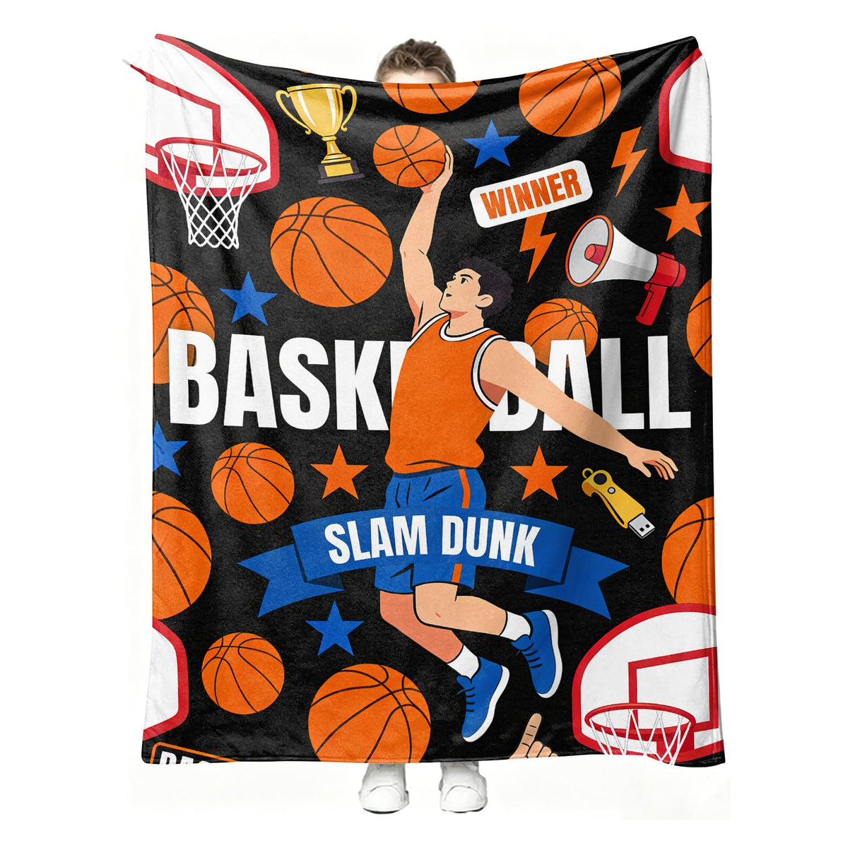 Basketball Throw Blanket Sports Soft Cozy Plush Flannel Blanket 60"X80" (Basketball / 60"X80")