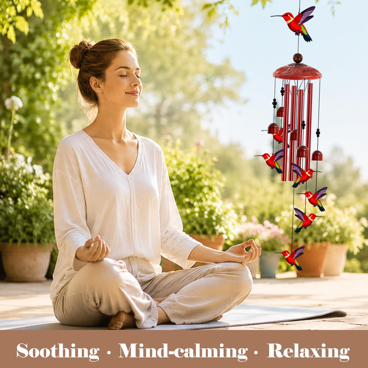 Hummingbird Wind Chimes for Outside (35"Red hummingbird)
