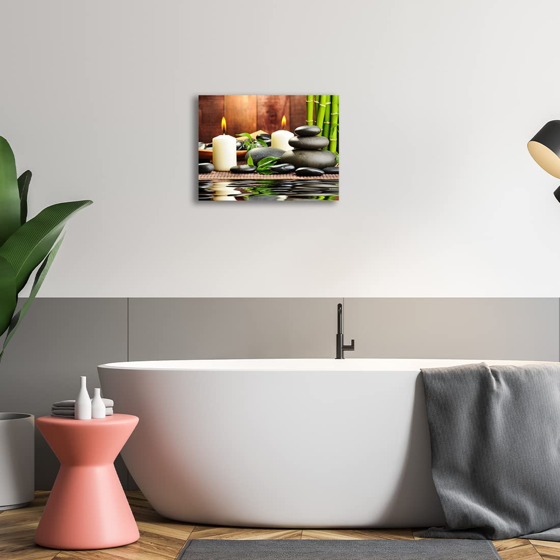 Zen Wall Art Black Stone White Candle Green Bamboo Pictures Prints 12"x16" (Zen Wall Art / 16"L x 12"W)