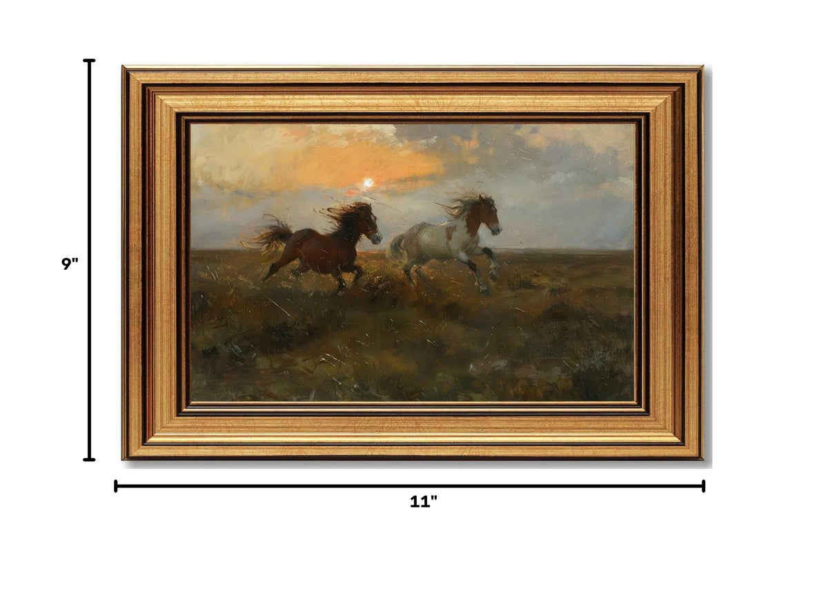 Vintage Gold Framed Running Horse Canvas Wall Art (running horse / 11"L x 9"W)