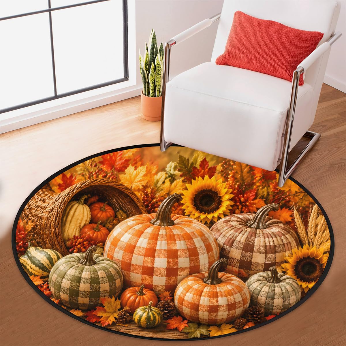 5 Ft Harvest Round Rug Circle Area Rugs Circular Door Mat for Indoor (B:b-14 / 5'3" (Round))