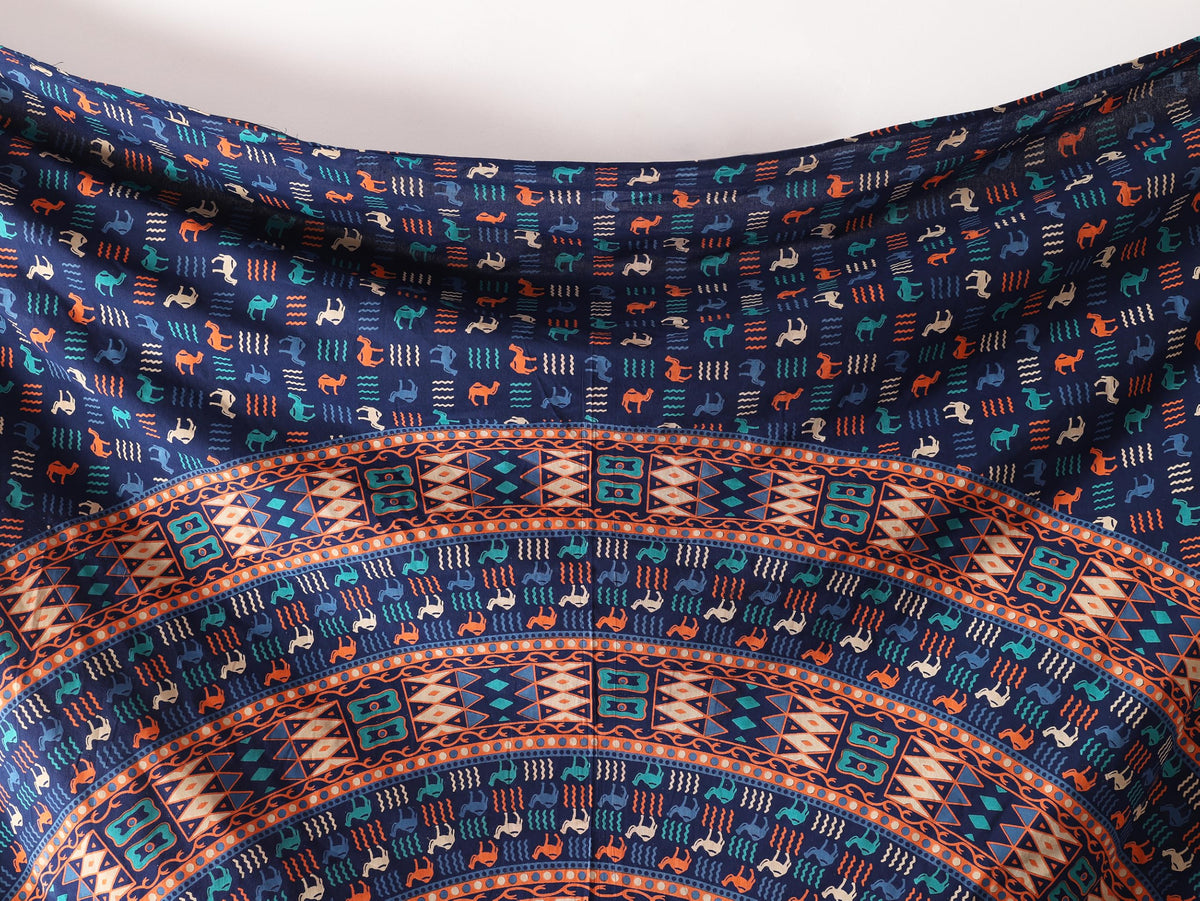 Queen Mandala Hippie Hippy Camel Ethinic Psychedelic Tapestry Wall Hanging (105L" x 81W" / Camel Tarquoise Orange)