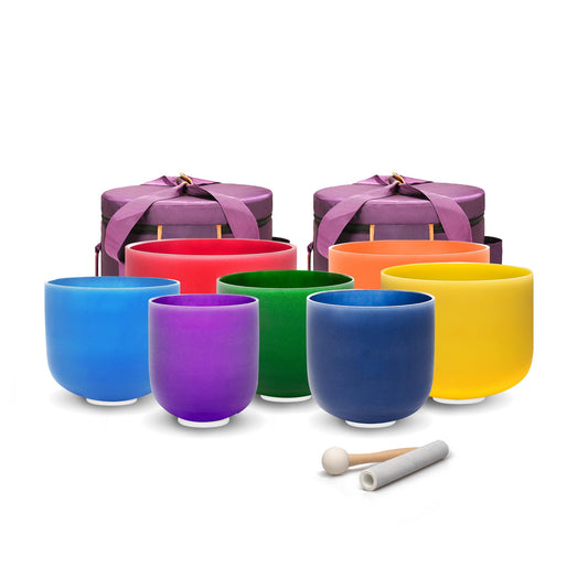 6‑10 Inch Color Chakra Set of 7 Crystal Singing Bowls (6-10 inch / 440Hz Set of 7 Color Bowls)