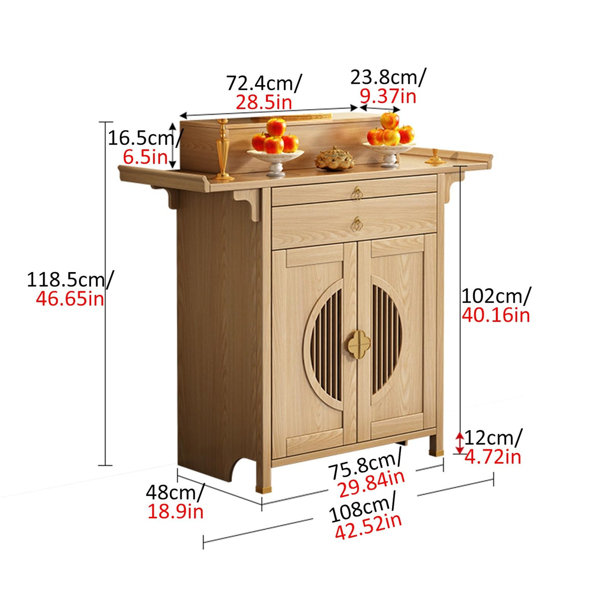 Personal Shrine Stand Bamboo Altar Cabinet Buddha Niche Chinese Cabinet with Storage Buddhist Table with Drawer for Home Use for Family Worship Use for Living Room (Walnut / 42.52x18.9x46.65in)
