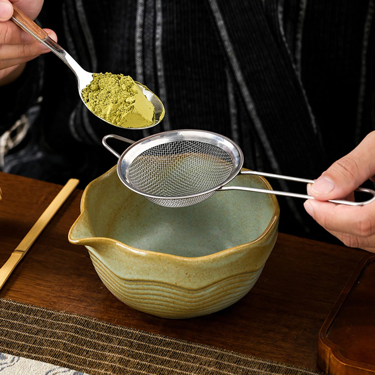 Matcha Bowl Set with Bamboo Whisk (light turquoise green (with a textured finish))