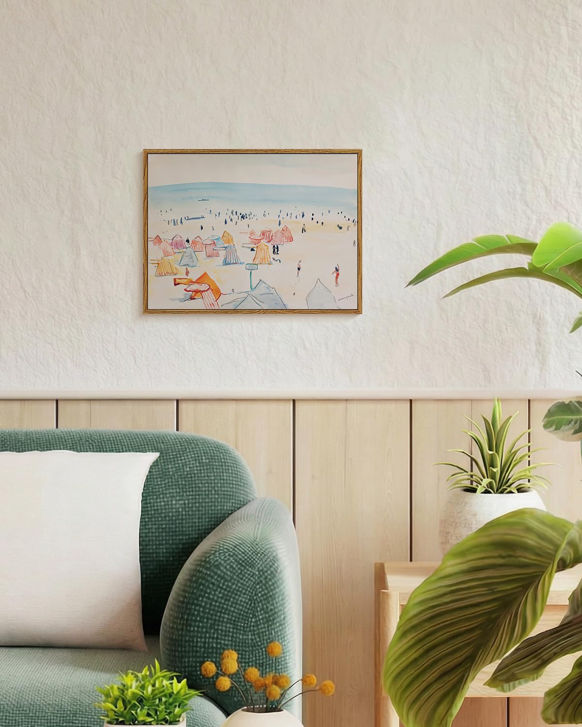 Framed Relaxing Summer Vibe Beach Wall Art (White and Blue Sea / 16"L x 12"W)