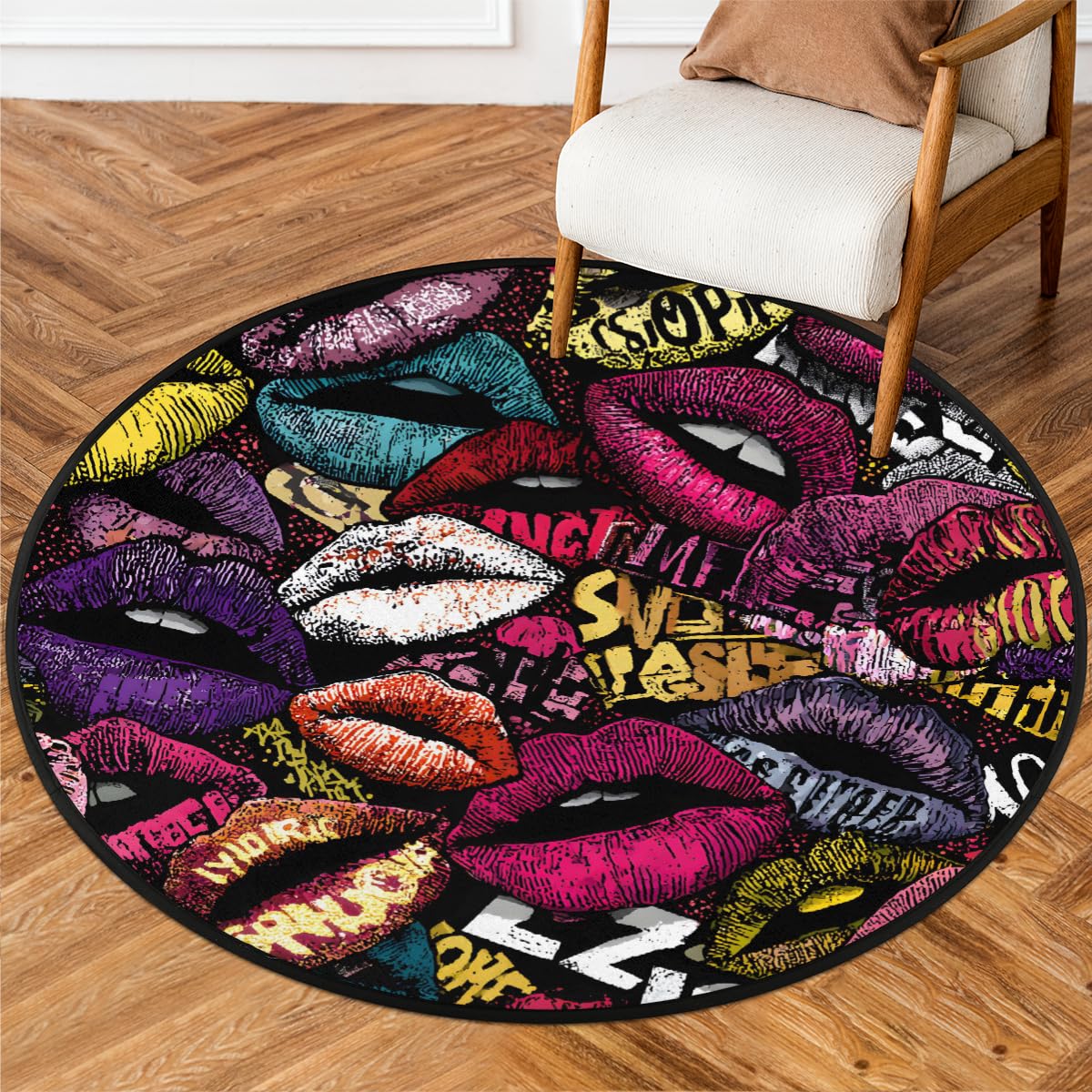 3 Ft Colorful Lips Round Rug Circle Area Rugs Circular Door Mat for Indoor (Color31 / 3'3" (Round))