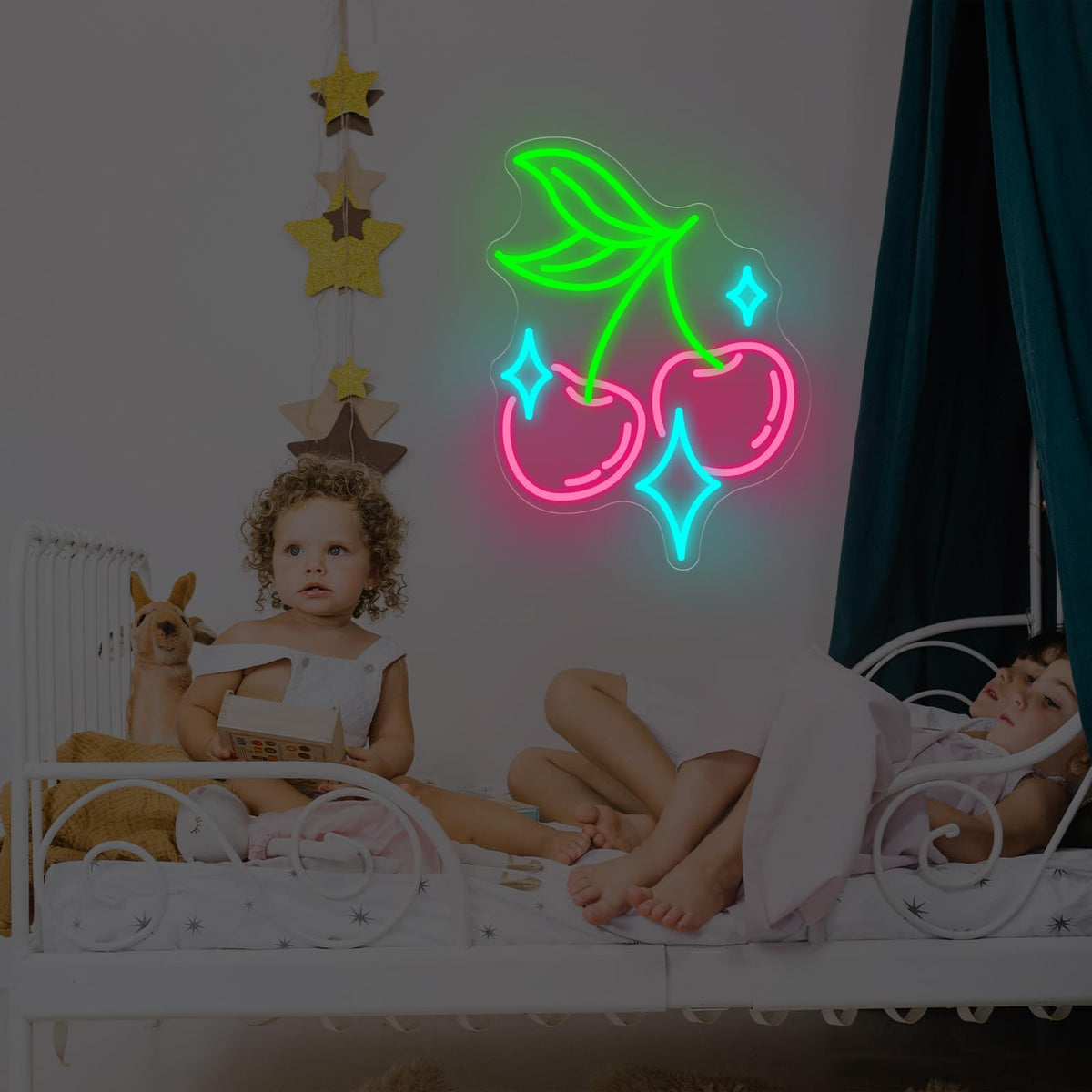 Cherry Bling Neon Sign Aesthetic LED Wall Light for Bedroom Bar Sign (Cherry Star)