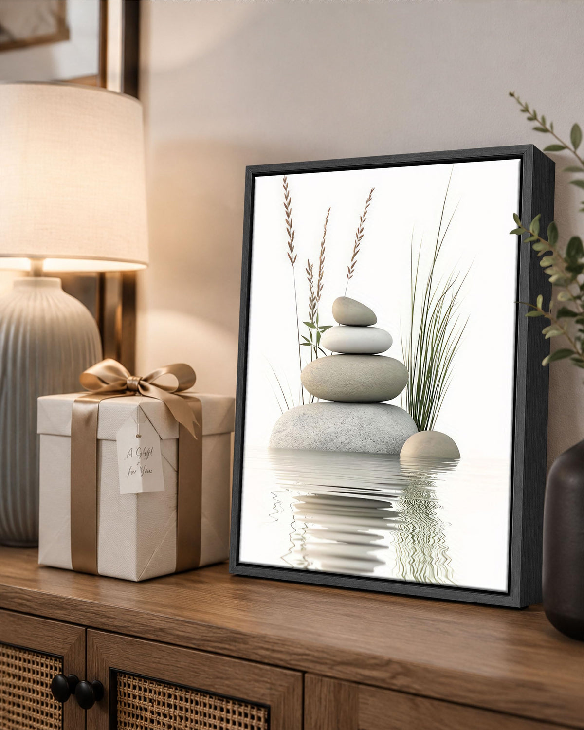 Framed Zen Stone Spa Canvas bathroom Wall Art (Framed Zen / 10"L x 8"W)