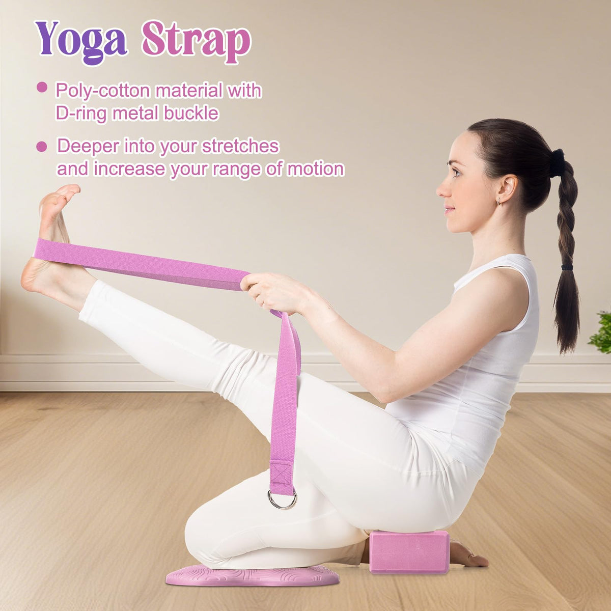 5 Pcs Yoga Blocks Knee Pads Strap Set Foam Pilates (Pink)
