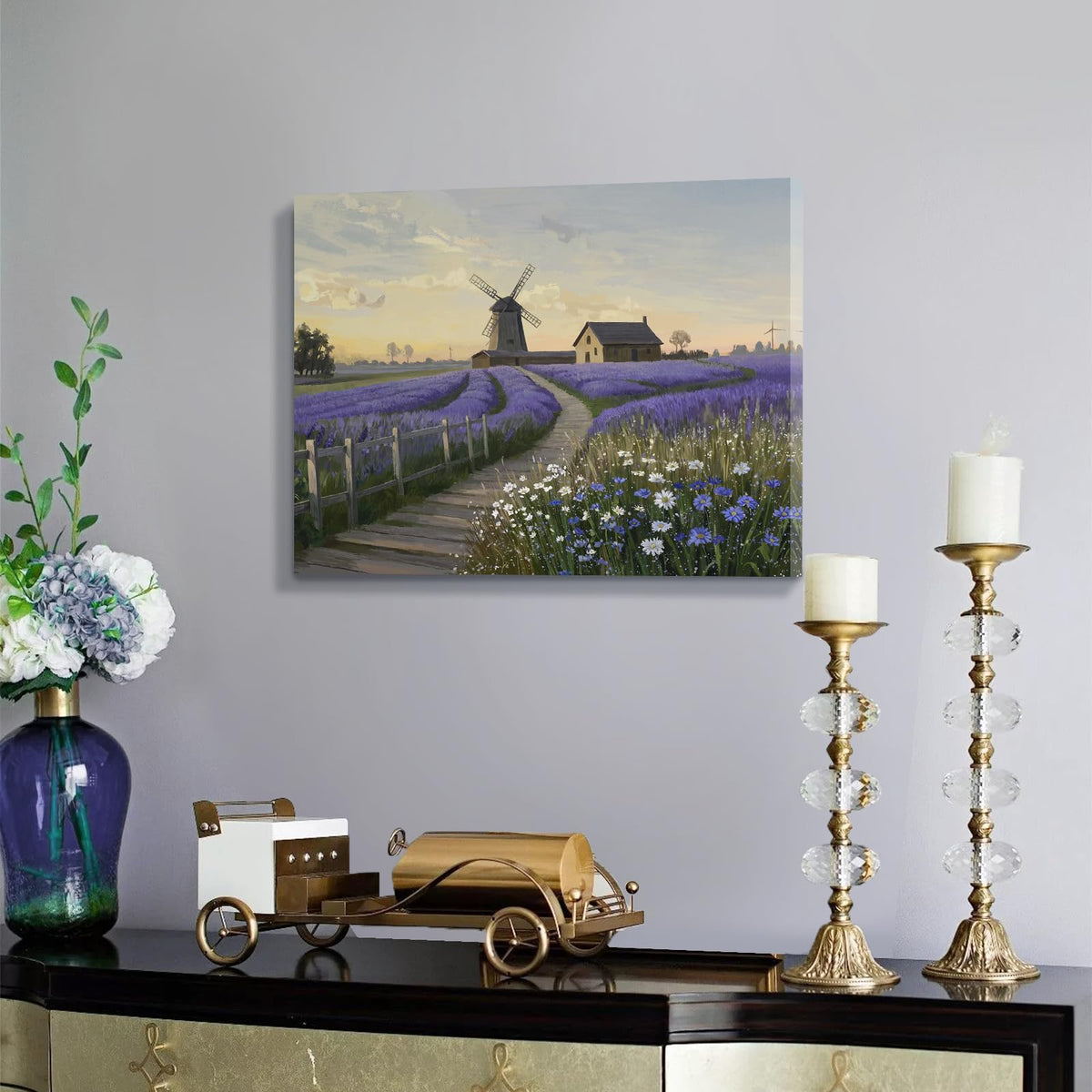 Purple Canvas Wall Art for Bathroom Bedroom Farmhouse 16x12 In (Purple Lavender Wall Art / 16"L x 12"W)