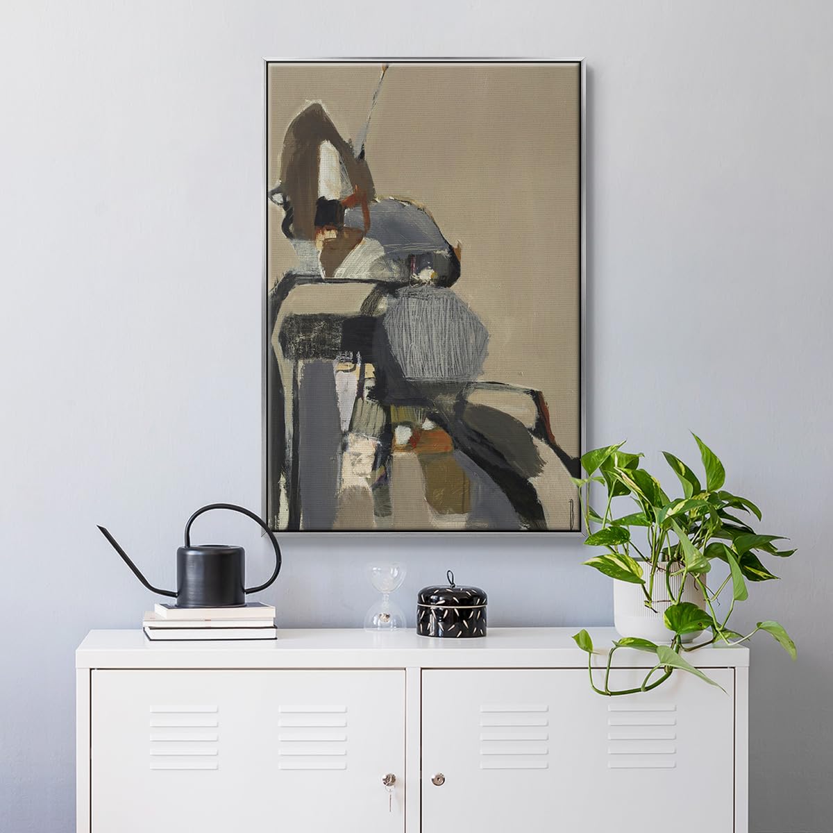 Abstract Wall Art Silver Floating Frame Prints for Home Decor Modern Contemporary Landslide Abstract Paintings for Office Bedroom Kitchen Walls (41"L x 27"W / Landslide)