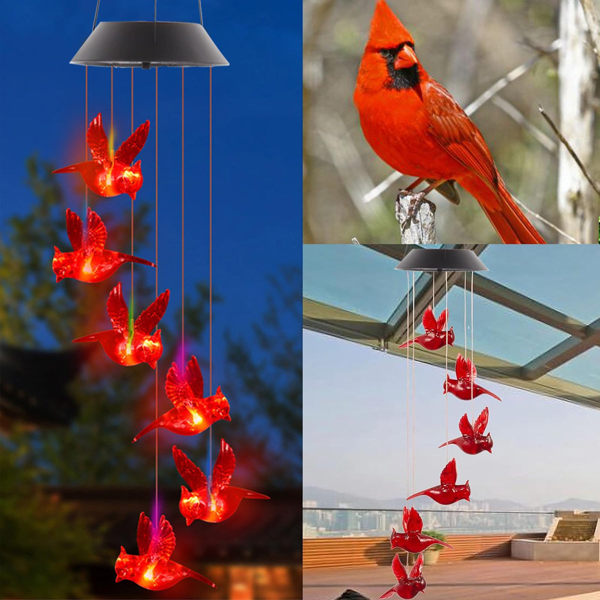 Cardinal Solar Wind Chimes for Outside
