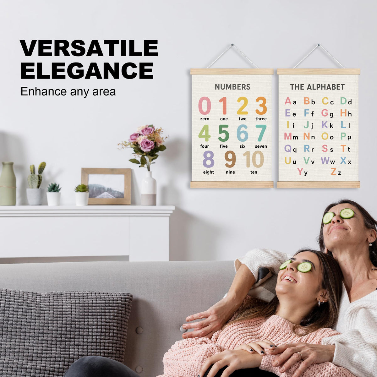 Numbers Alphabet Wall Art Hanging Poster for Classroom 2 Pack 12x16 (Alphabet-3)