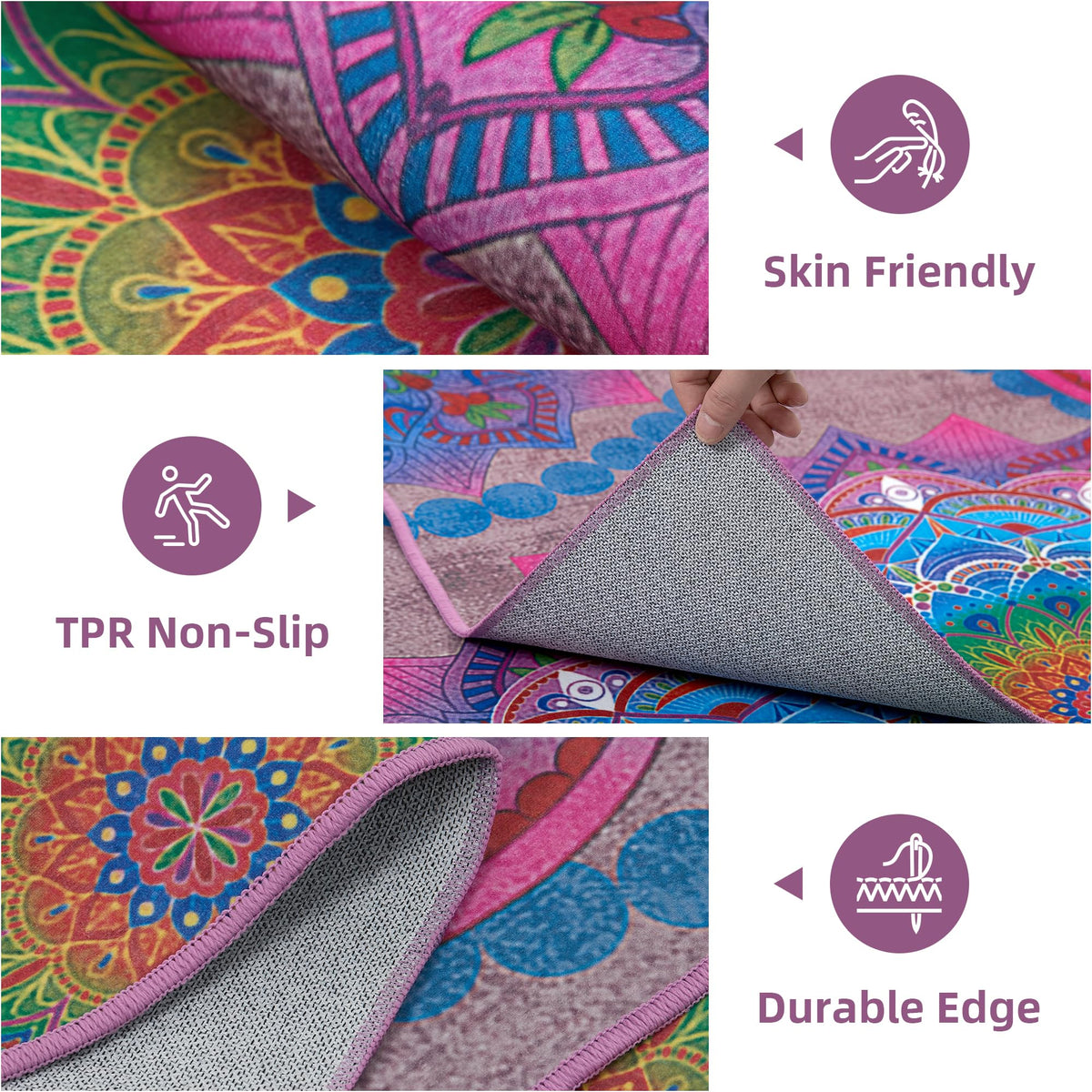 Meditation Indoor Outdoor Rug 6x9 ft Mandala Pattern Rug Boho Style (Purple / 6 x 9 Feet)