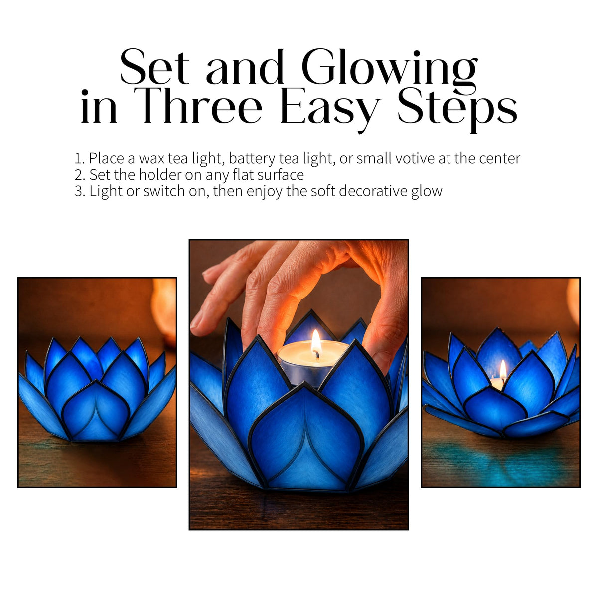 Lotus Tea Light Candle Holder (Blue Lagoon / Mini)