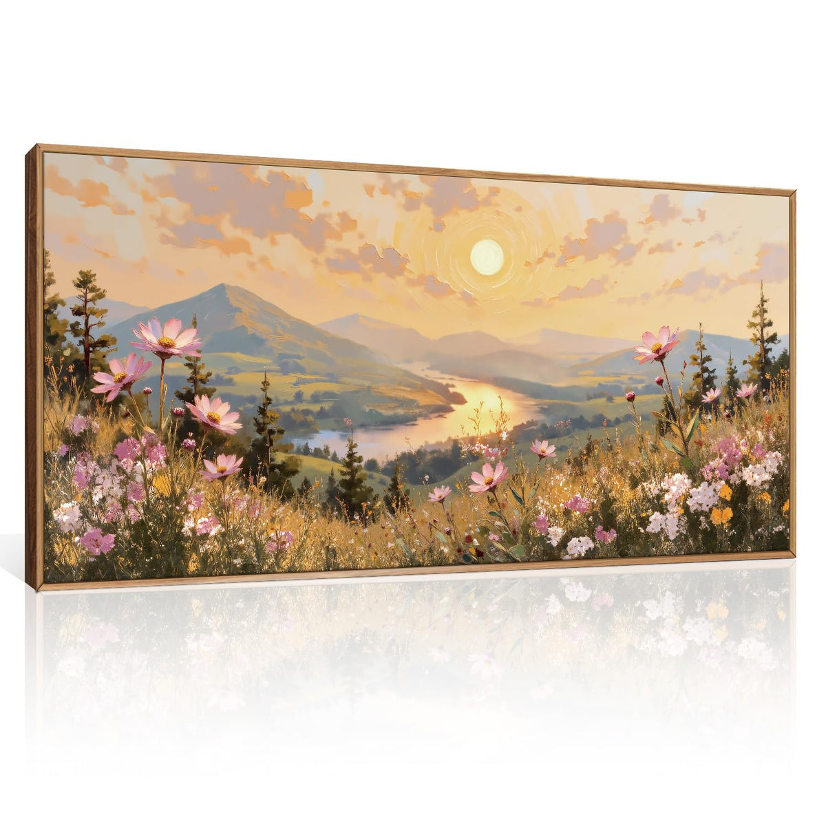 Large Boho Sunset Wildflower Framed Canvas Wall Art (Boho Sunset Wildflower Wall Art / 40"L x 20"W)