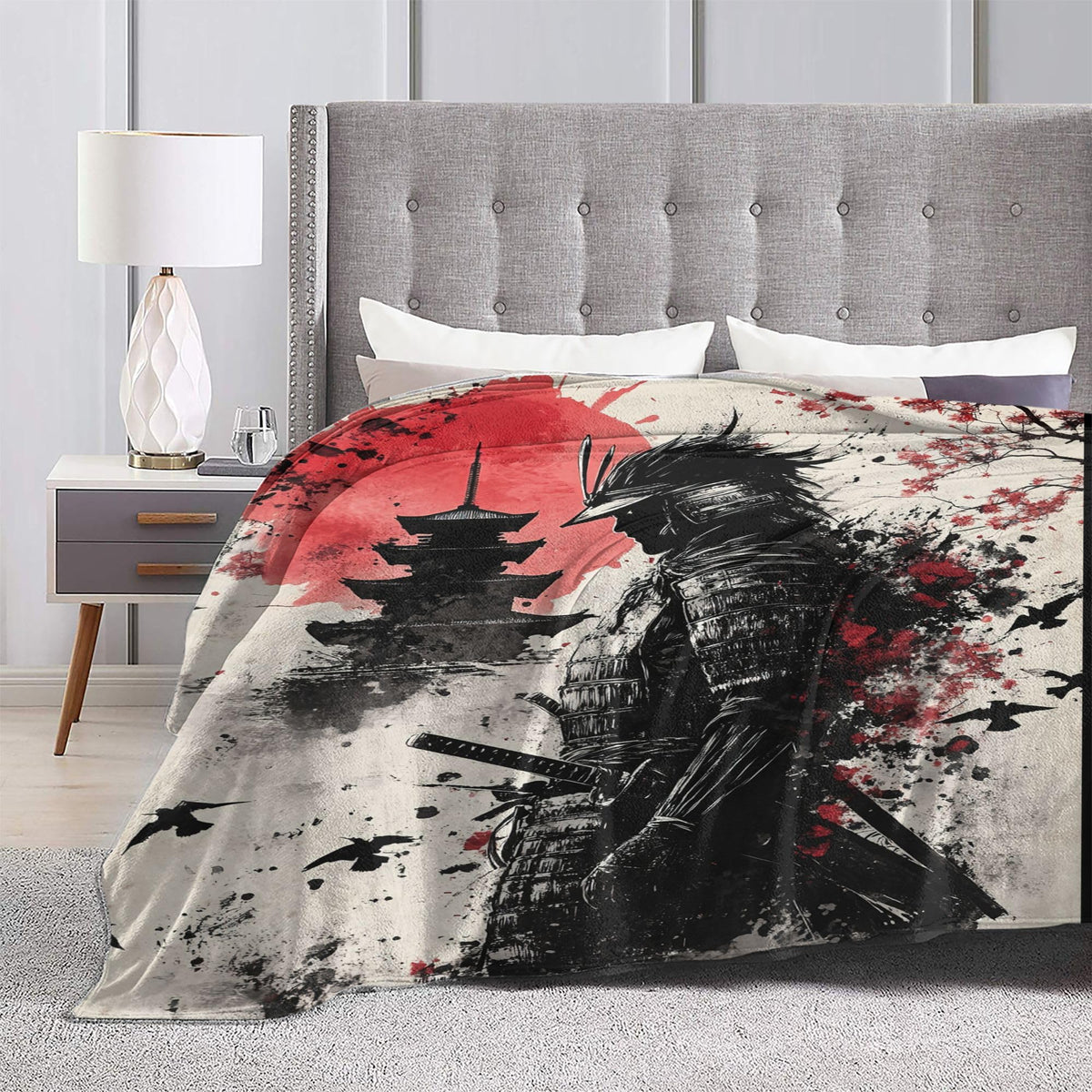 Samurai Fleece Throw Blanket Asian Warrior Gift Room Decor 50"x60" (Japanese Samurai / 50"X60")