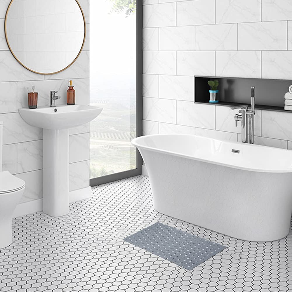 Bamboo Bath Mat Bathroom Rugs Floor Wood Shower Bathtub Waterproof Non Slip Grey Accessories 16x24 Inch Easy to Clean (Grey / 16x24 Inch-2 pcs)