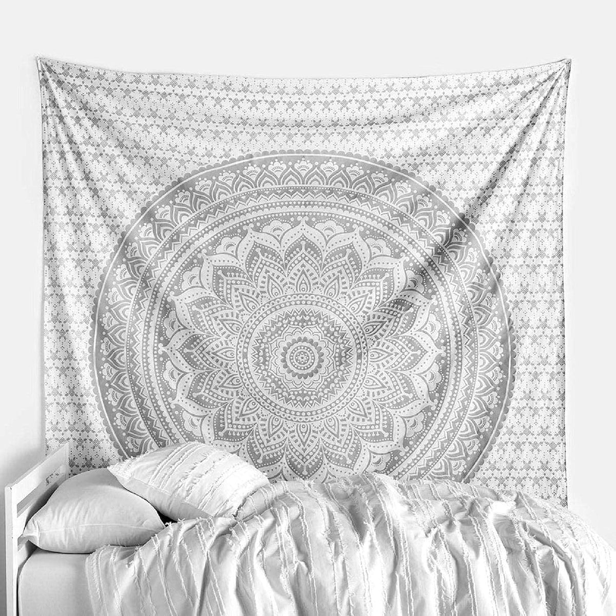 Tapestry Wall Hanging Hippie Ombre Mandala Bohemian Hippy Metallic Shine Intricate Indian Tapestries Bedspread 54 x 82 Inches (82"L x 54"W / Silver)