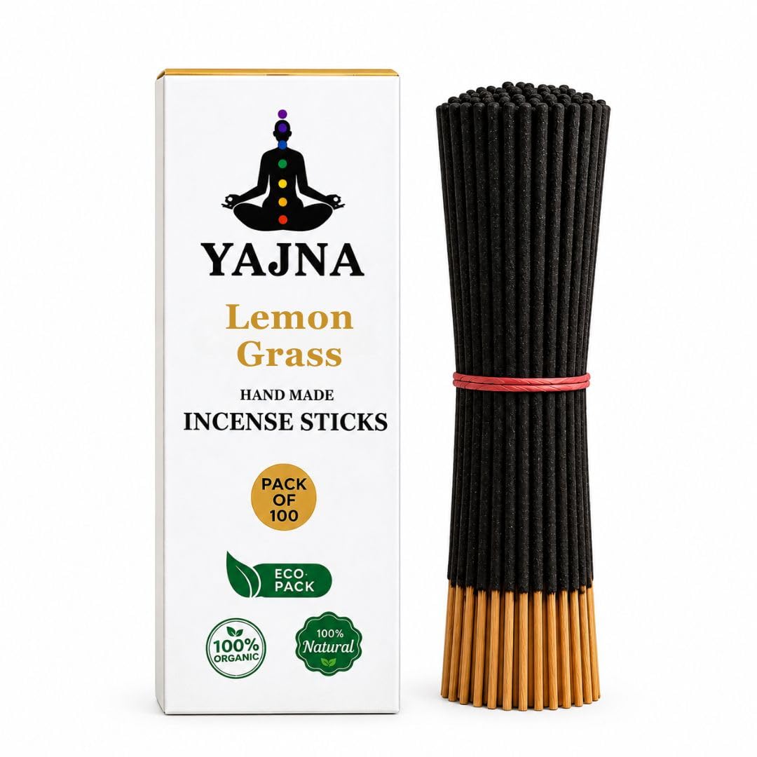 Lemon-Grass-Incense-Sticks 100%-Natural-Handmade-Hand-Dipped-Incense-Sticks Organic-Chemicals-Free For-Purification-Relaxation-Positivity-Yoga-Meditation The-Best-Woods-Scent (100 Sticks(150GM)) (Lemon Grass / 100 Sticks (150GM))