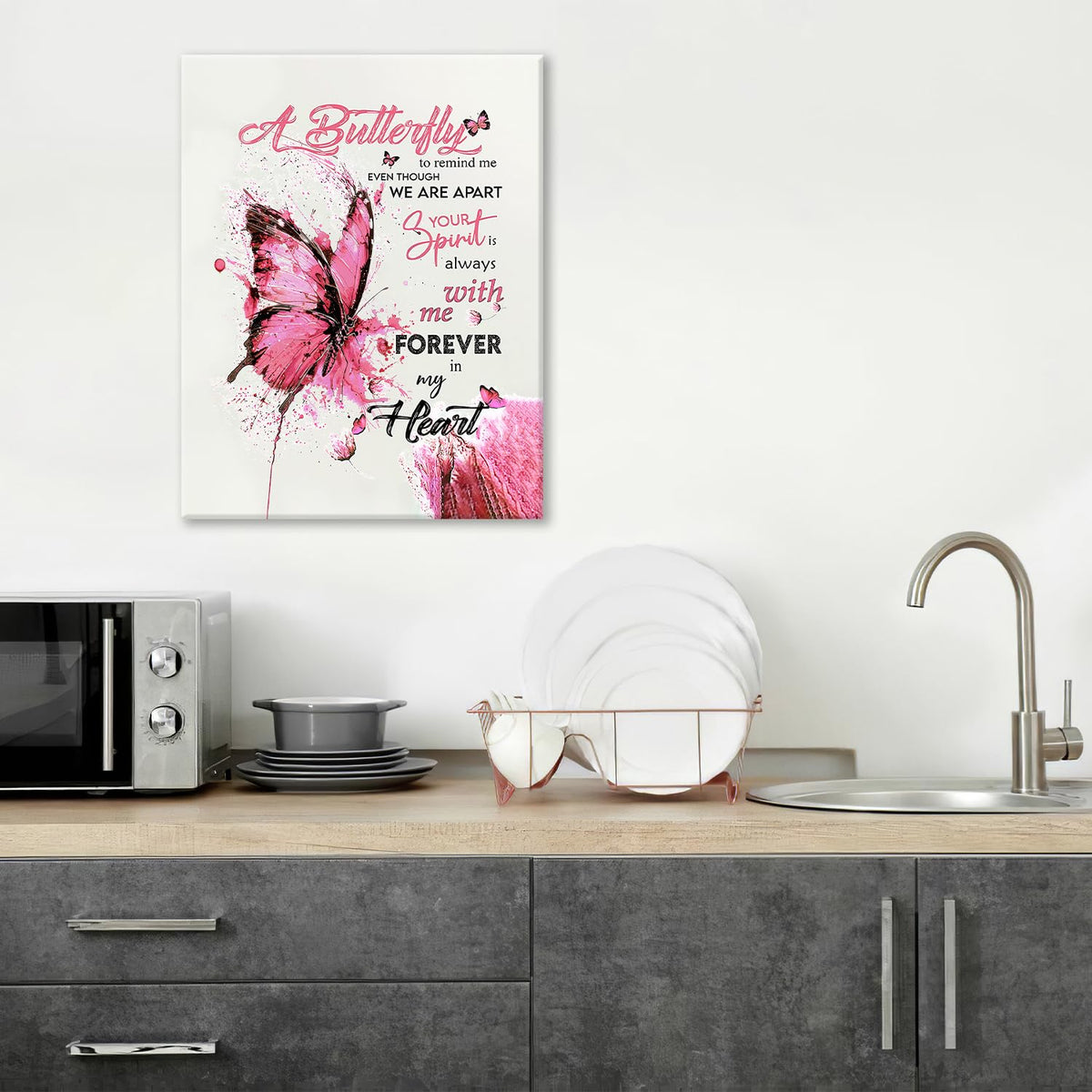 Pink Butterfly Wall Art Watercolor Bathroom Pictures Wall Decor Inspirational Quotes Canvas Prints Painting Framed Artwork Decoration for Bedroom Living Room Office 24"x20" (24"L x 20"W / Watercolor Butterfly-Pi)