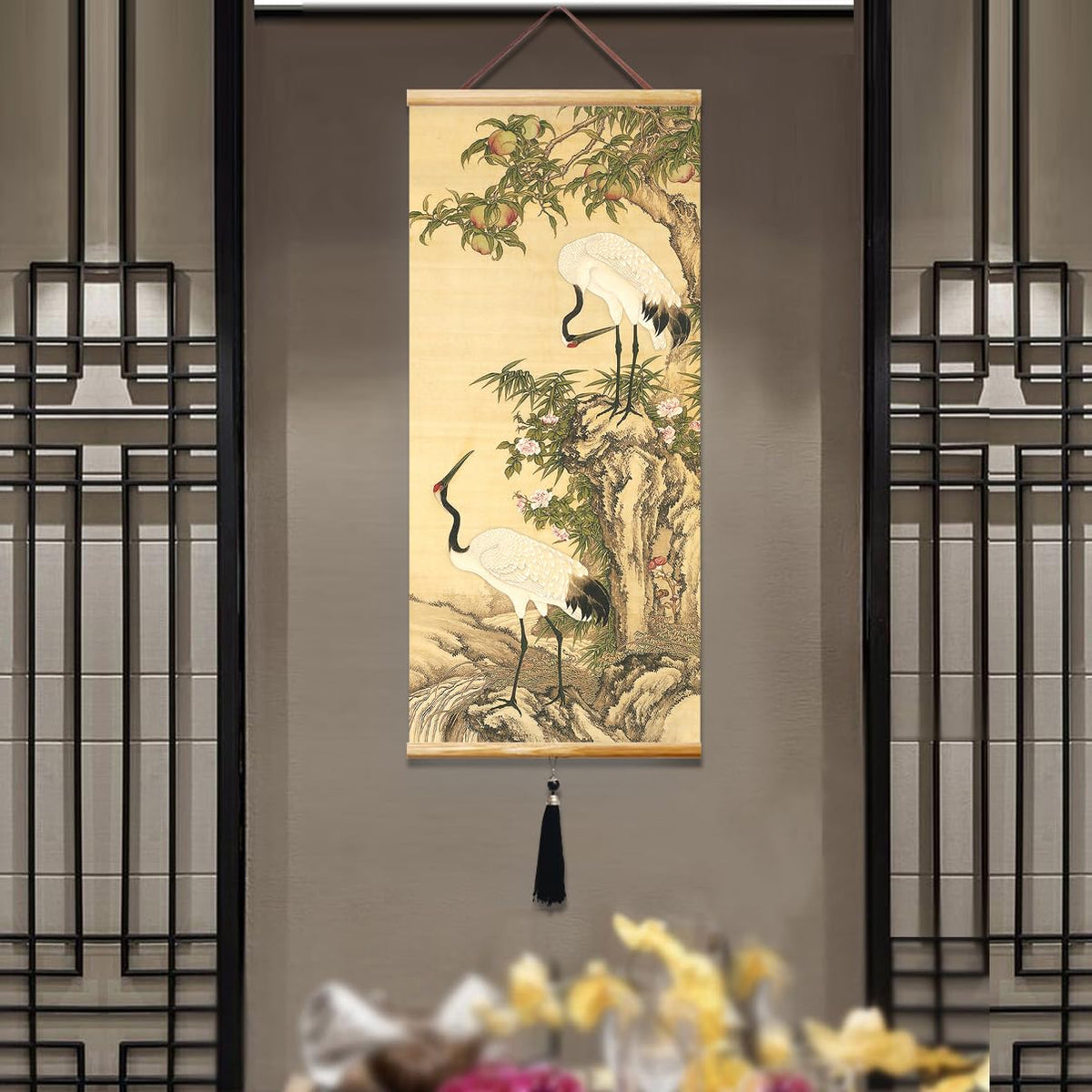 Canvas Painting Prints Wall Scroll Fengshui Art for Decor 32x14in (B)