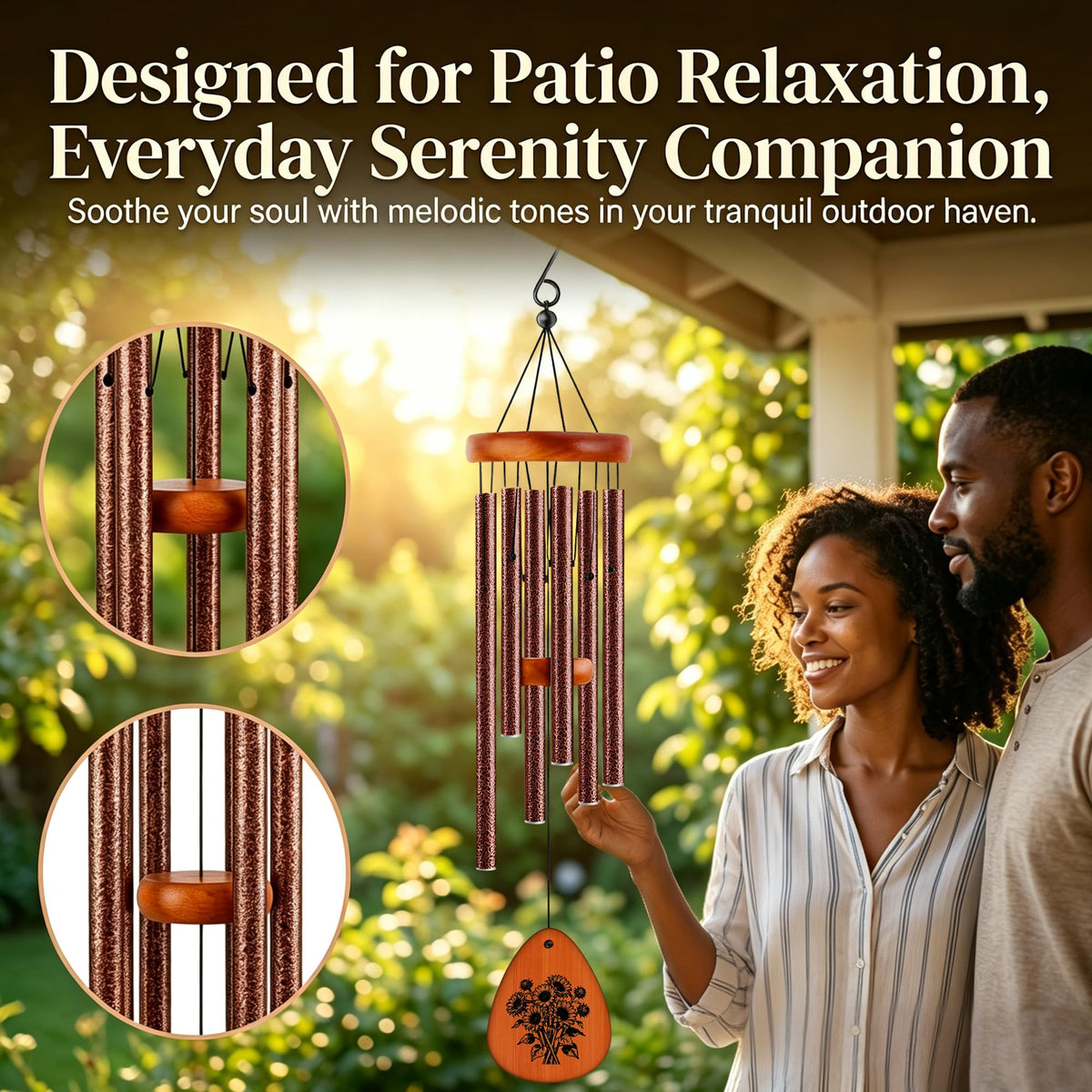 32" Matte Textured Aluminum Wind Chimes for Outdoor Patio & Garden (Brown / 32")