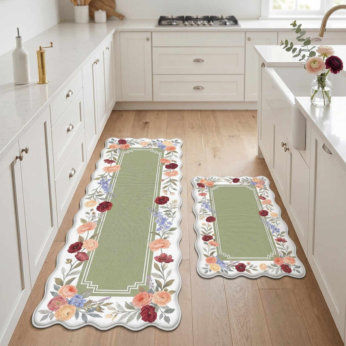 Anti Fatigue Kitchen Mats Set of 2 (Vintage Botanical / 17.3''x29.9''+17.3''x47'')