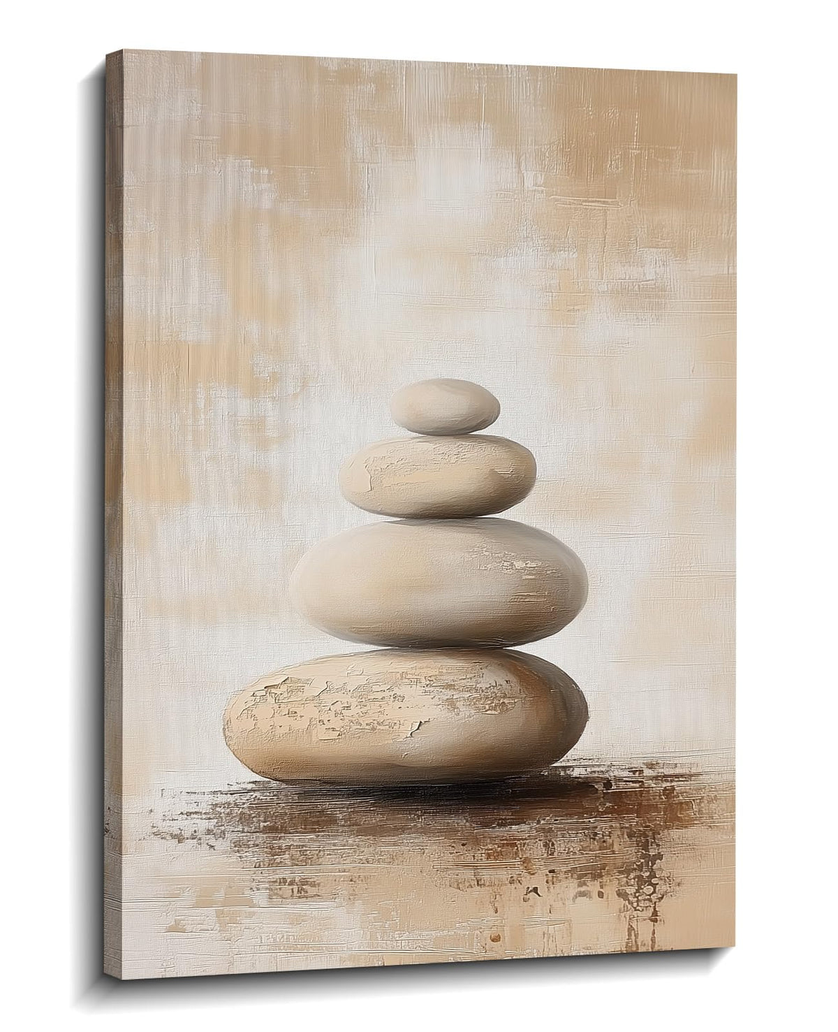 Zen Canvas Wall Art Spa Stones Picture Wall Decor Framed Meditation & Calm Painting Minimalist Prints Spiritual Room Living Room Bathroom Ready to Hang (30"L x 20"W / O - Tan)