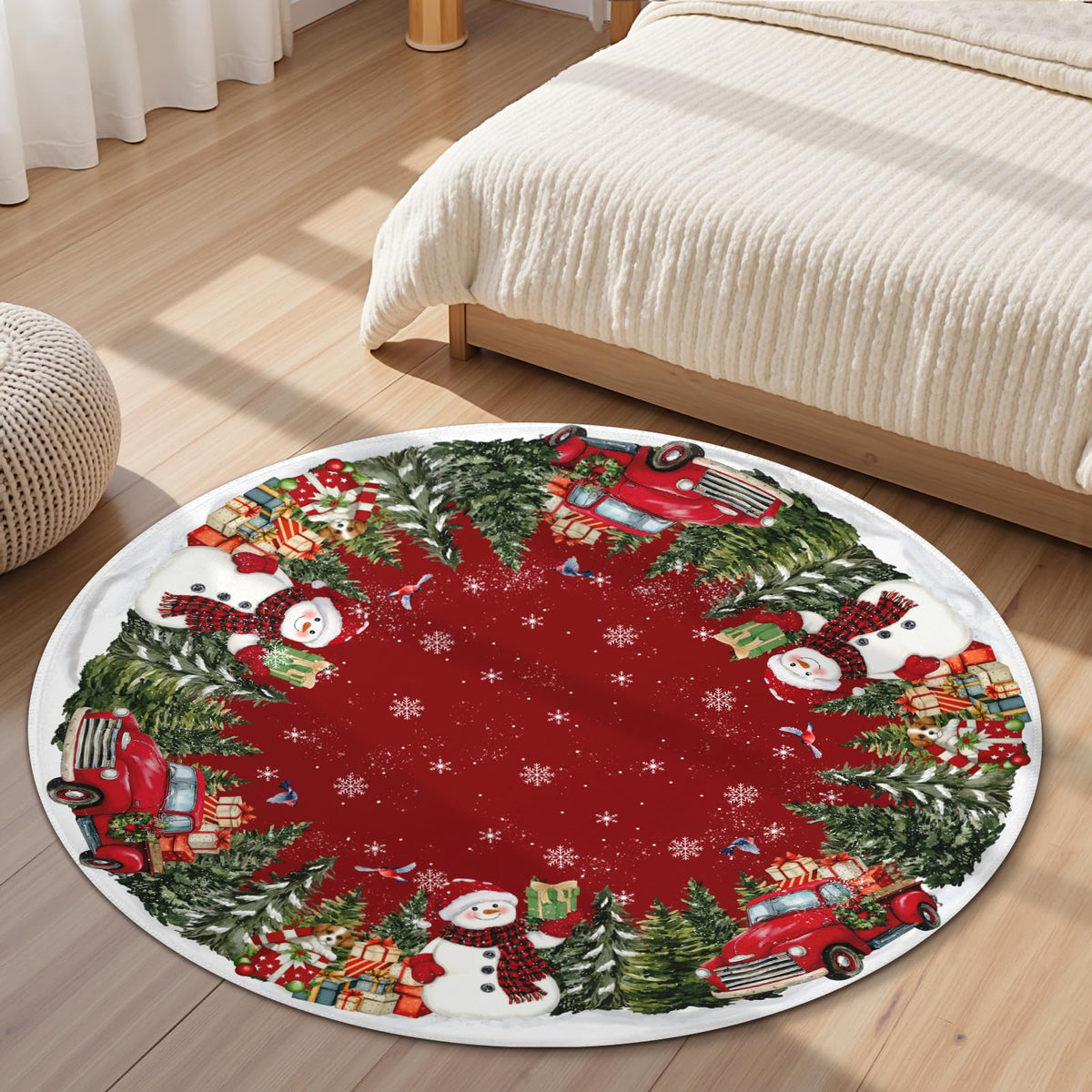 Christmas Round Area Rug 5ft (Gift-snowman Truck / 5' (Round))