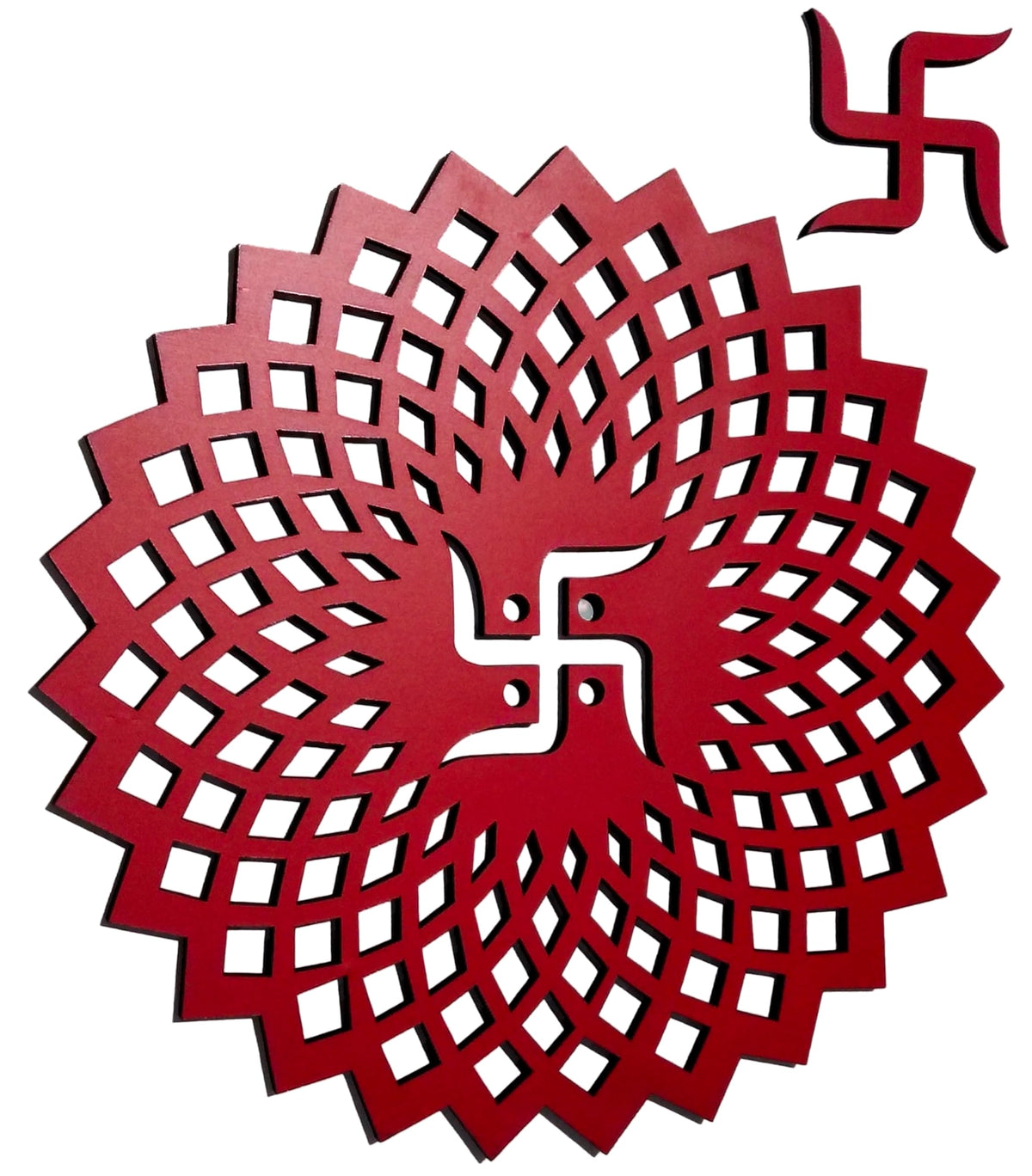 Red Round Decorative Wall Art Mdf Wooden Chakra For Temple (GEOMETRY -Red / 18"L x 18"W)
