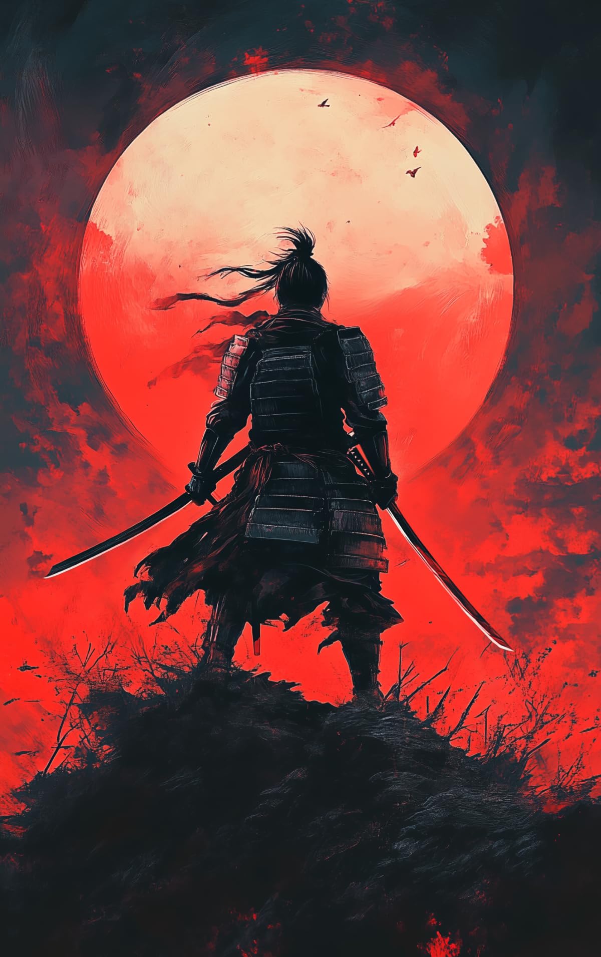 28x44 Inch Japanese Canvas Framed Wall Art (28"L x 44"W / Samurai14)