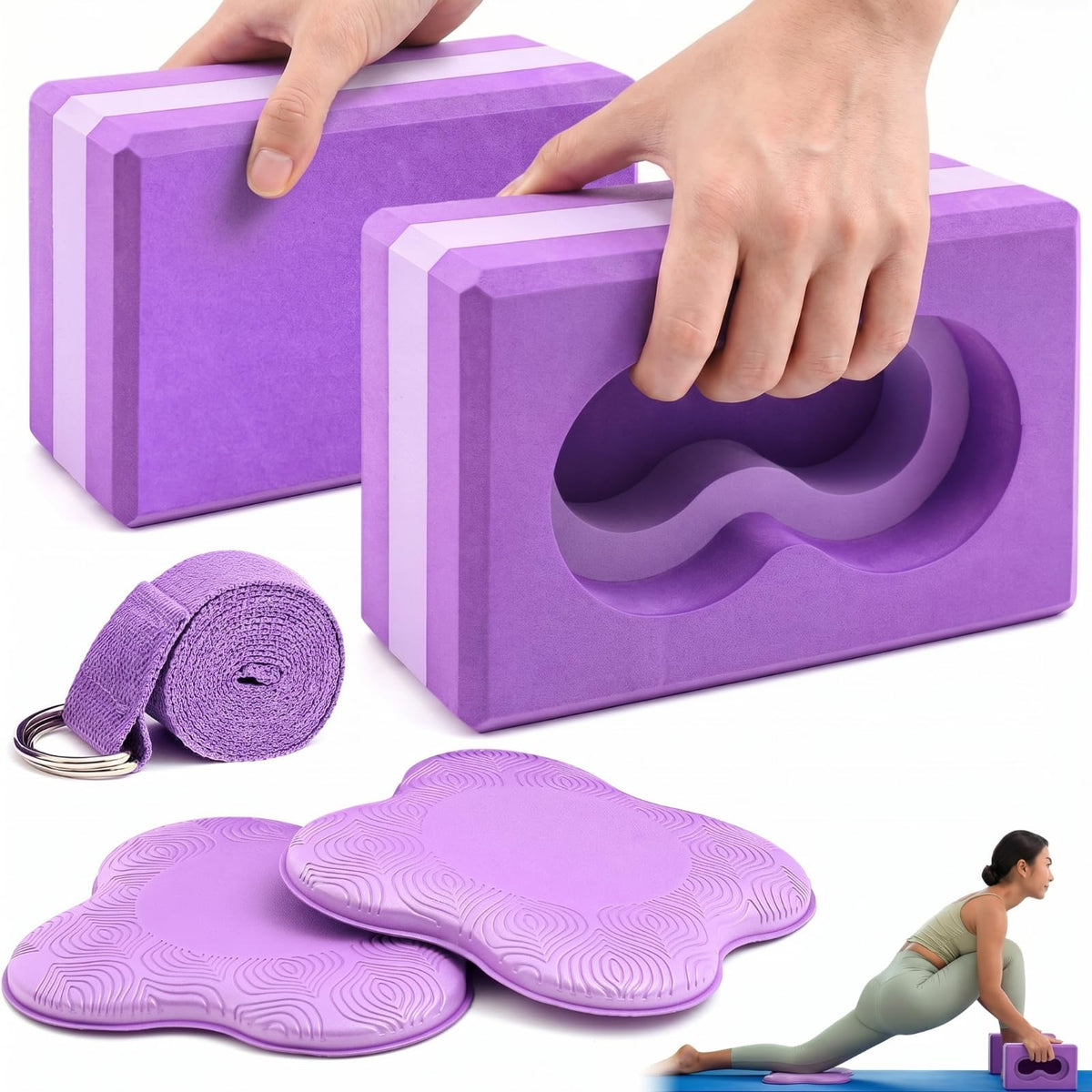 Yoga Blocks 2 Pack for Wrist Relief (Purple)
