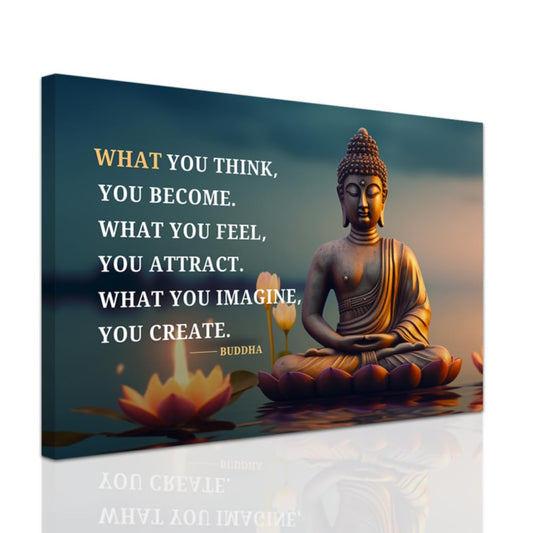 Buddhist Motivational Quotes Wall Art Canvas Prints Buddha Lotus Painting Zen Bathroom Pictures for Office Home Spa Yoga Room Wall Decor Framed (Blue / 16" x 24")