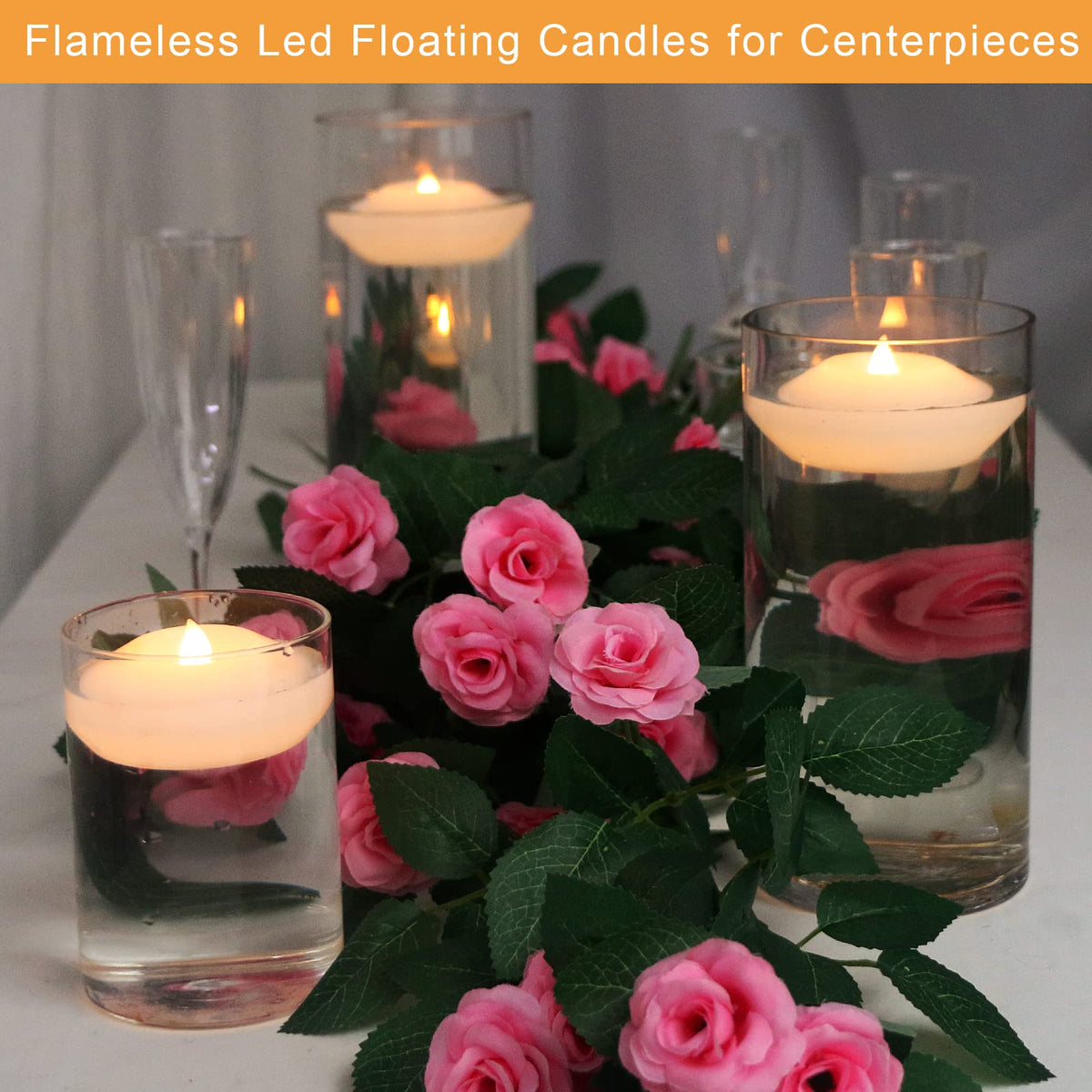3 Inch Led Floating Candles (12 PCS Wax Floating Candles / 3 X 3 X 1.7 inches)