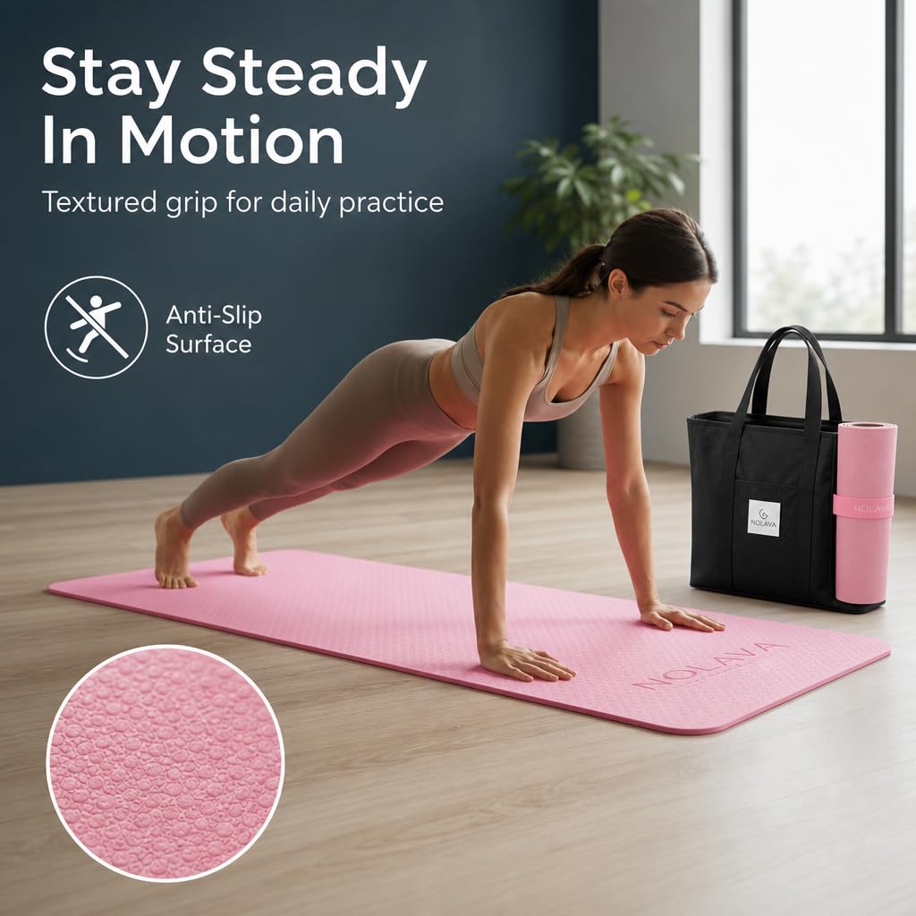 Pink Yoga Mat with Carry Bag (Pink / 3-Piece Set)