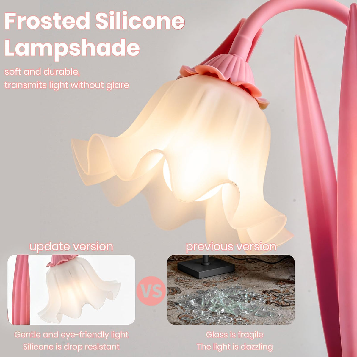 Pink Flower Floor Lamp with Table (Peach Pink)