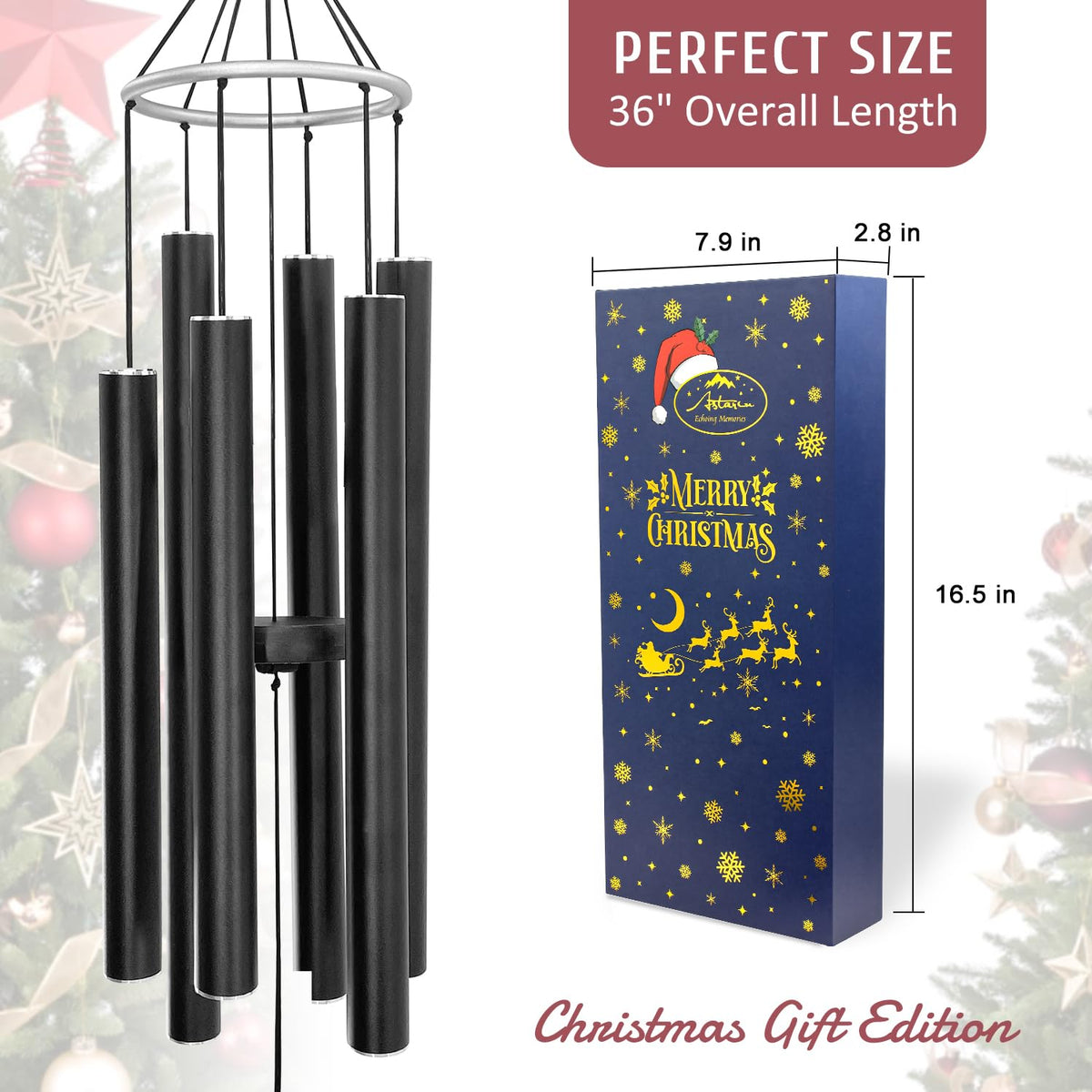 36in Memorial Wind Chimes (36”-Black-Christmas Gift Box)