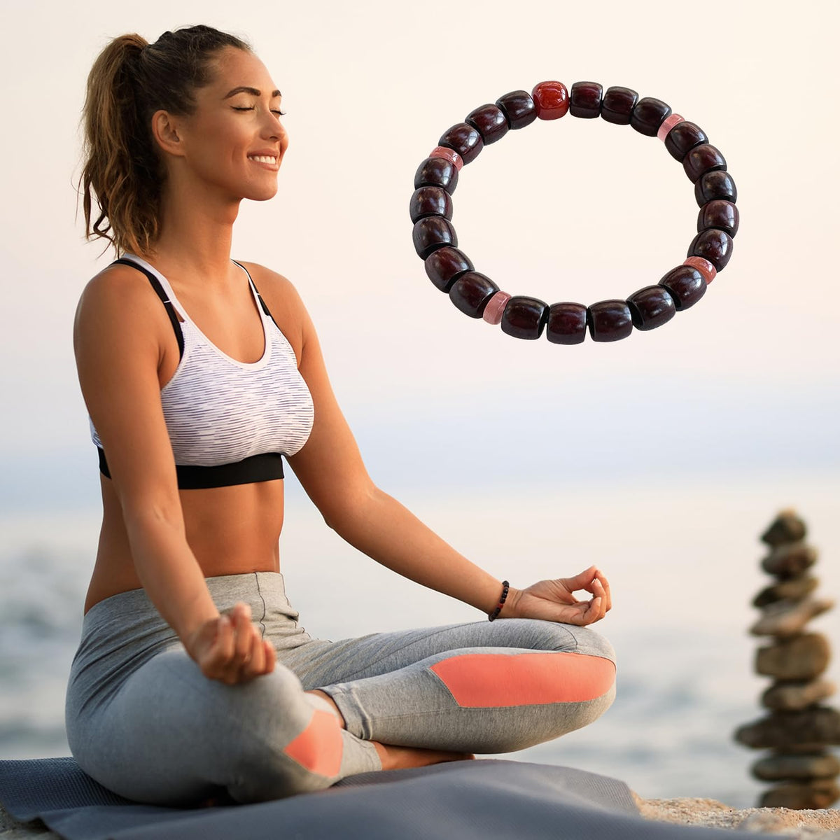 Red Sandalwood Mala Bead Bracelet with Natural Southern Red Agate (Sandalwood + Southern Red Agate)
